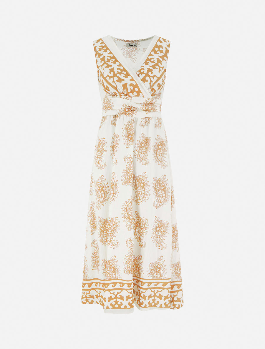 Robe imprimé foulard à col cache-coeur - Camel - 1