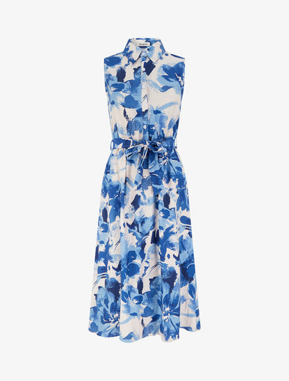 Robe longue style chemise imprimé abstrait - Bleu - 1