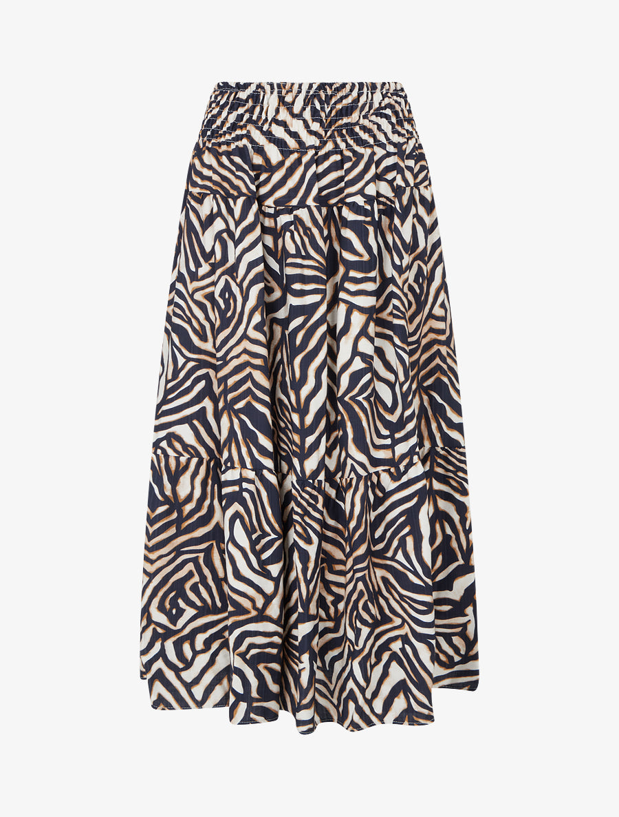 Jupe longue élastiquée graphique stylisé - Marine - 1