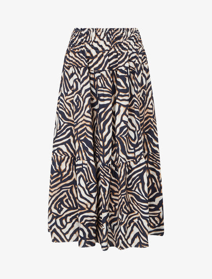 Jupe longue élastiquée graphique stylisé - Marine - 1