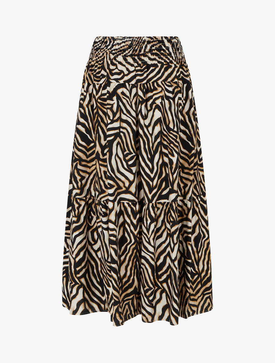 Jupe longue élastiquée graphique stylisé - Noir - 2
