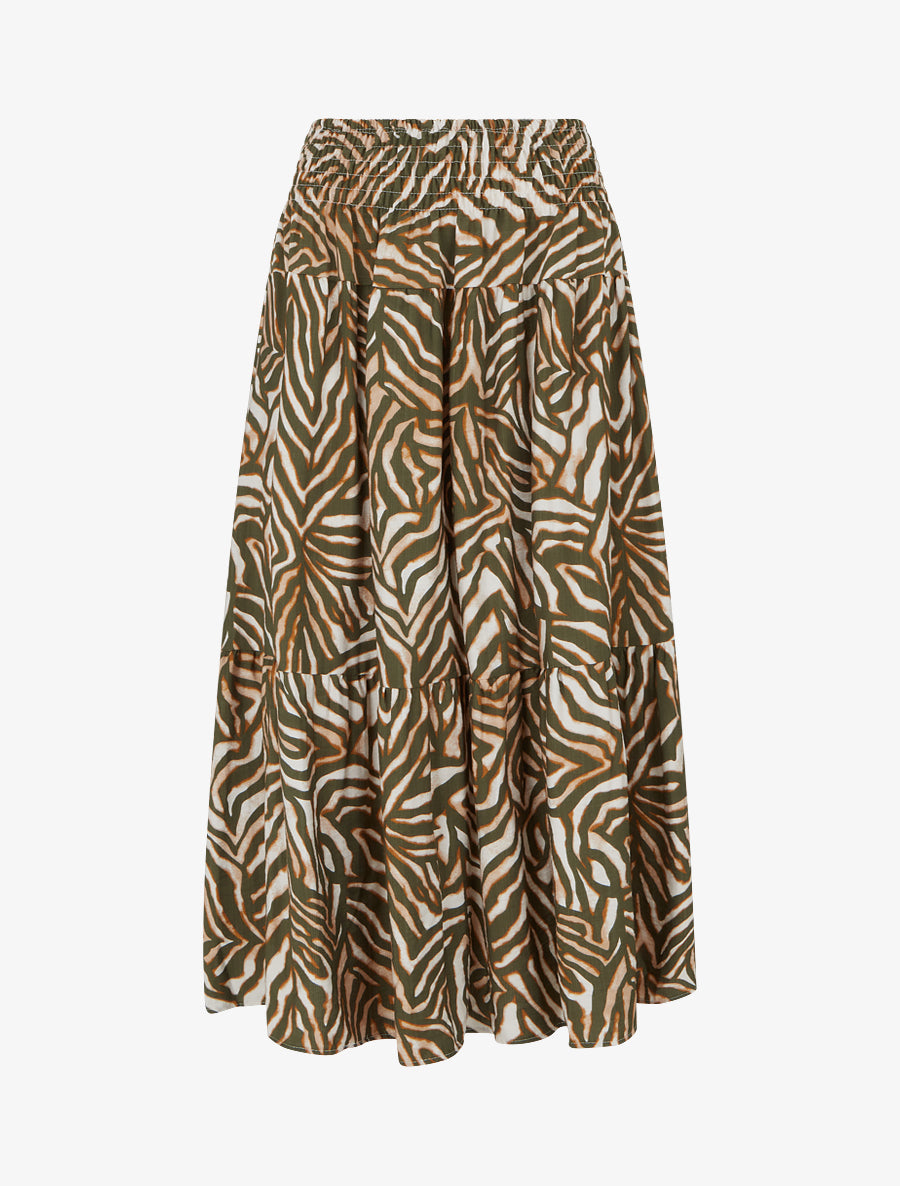 Jupe longue élastiquée graphique stylisé - Kaki - 1