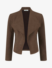 Giacca in camoscio sintetico con tasche decorative con zip - Marrone