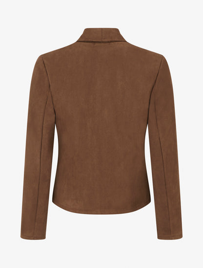 Veste en suédine à poches décoratives zippées - Marron - 2