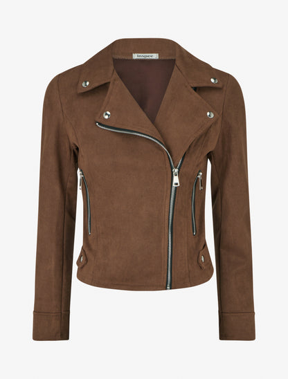 Veste en suédine à fermeture zippée - Marron - 1