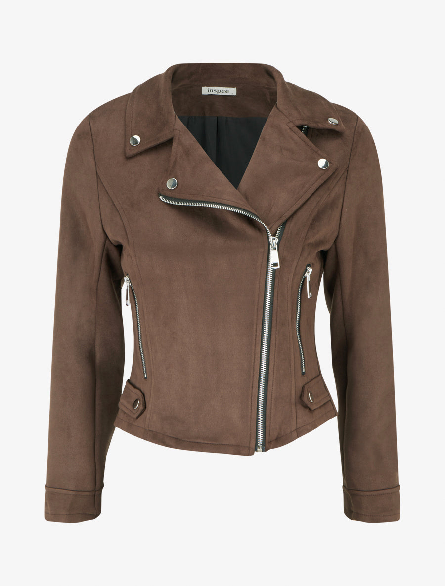 Giacca in suede con chiusura a zip - Marrone