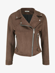 Giacca in suede con chiusura a zip - Marrone