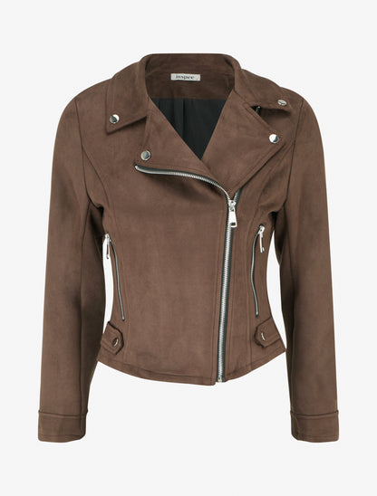 Giacca in suede con chiusura a zip - Marrone