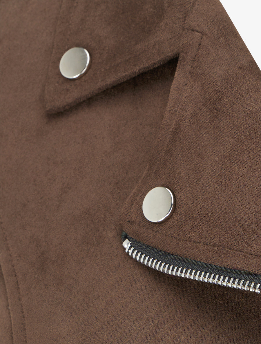 Giacca in suede con chiusura a zip - Marrone
