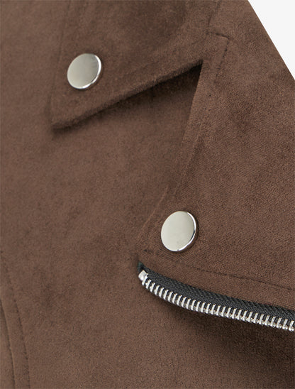 Giacca in suede con chiusura a zip - Marrone