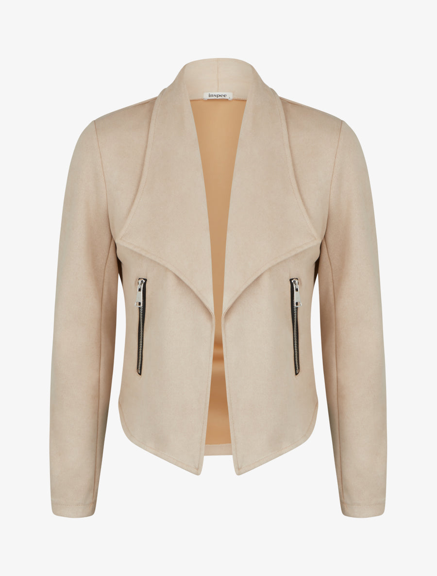 Giacca in suedine con collo a scialle - Beige