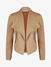 Giacca in suedine con collo a scialle - Camello chiaro