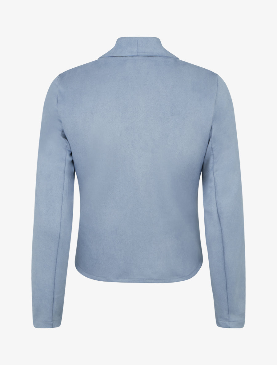 Giacca in suedine con collo a scialle - Azzurro cielo