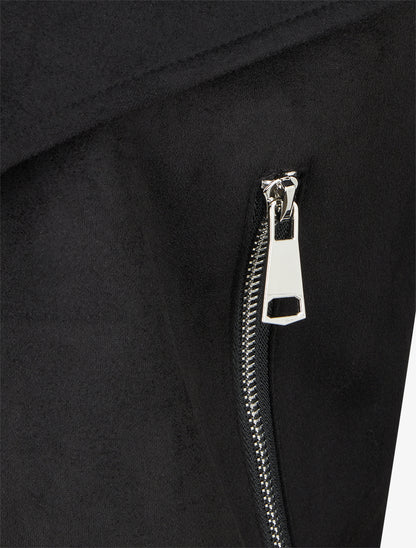 Giacca in suedine con collo a scialle - Nero