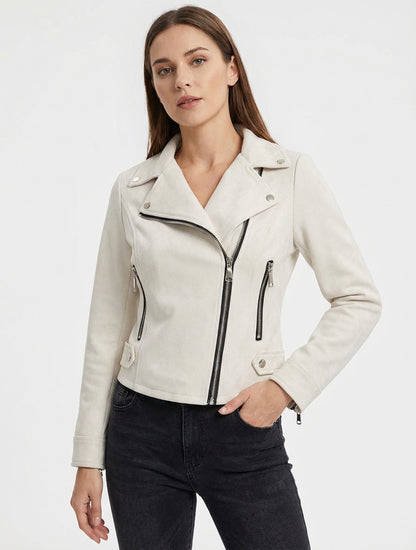 Giacca in suede con chiusura a zip - Ecrù