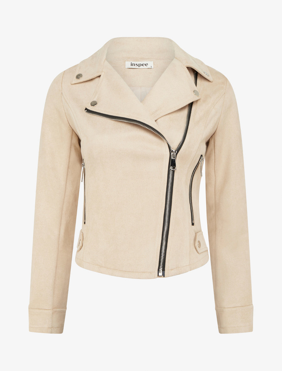 Veste en suédine à fermeture zippée - Beige - 1