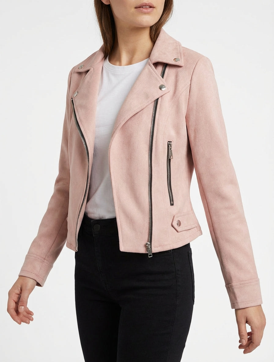Giacca in suede con chiusura a zip - Rosa