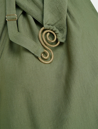 Robe longue à bretelles bijoux - Kaki - 3