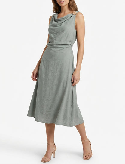 Abito lungo senza maniche con effetto drappeggiato - Verde/grigio