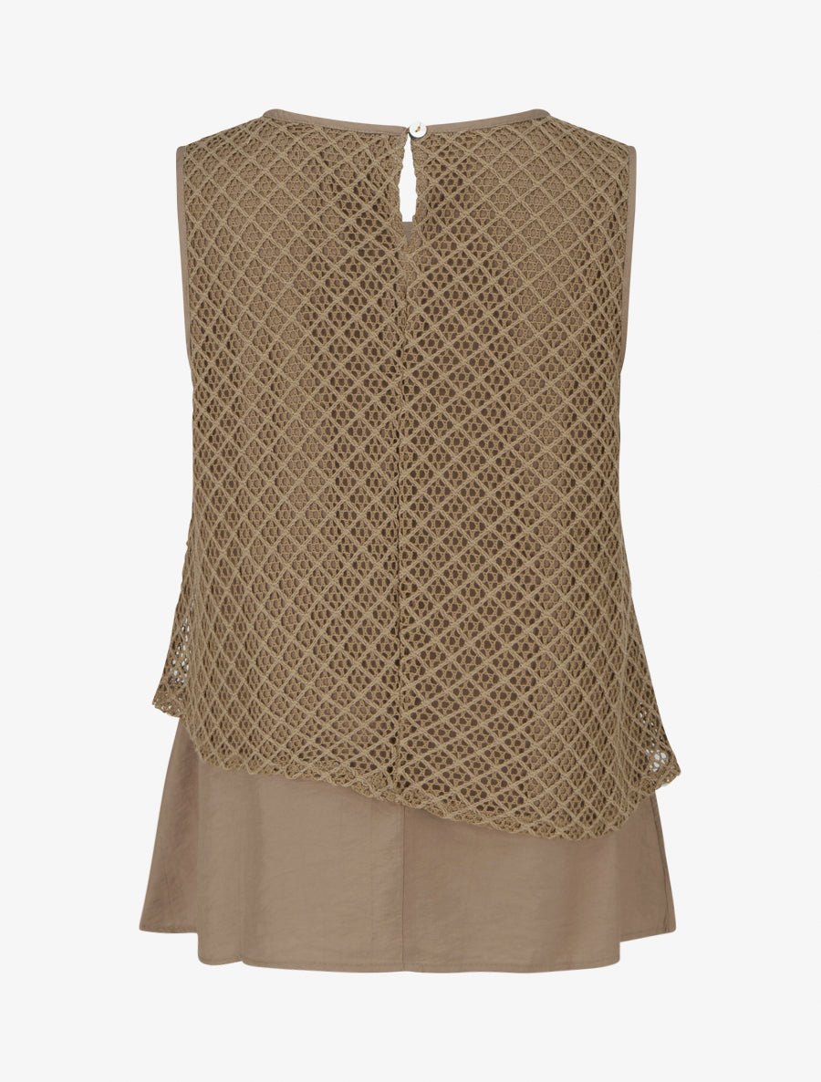 Top droit sans manches en crochet - Camel - 2