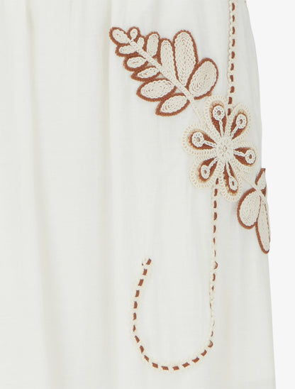 Jupe longue évasée à motif floral brodé - Blanc - 3