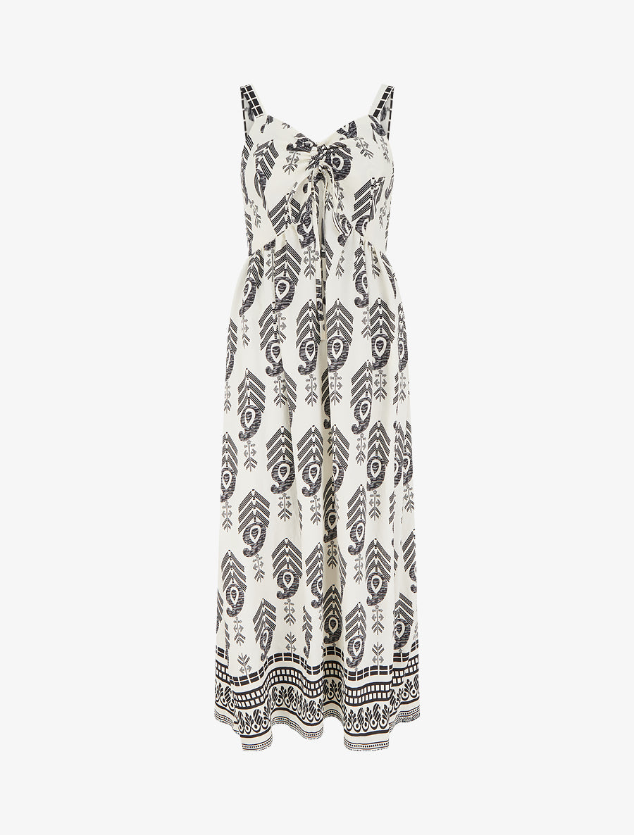 Robe longue évasée imprimée - Noir - 1