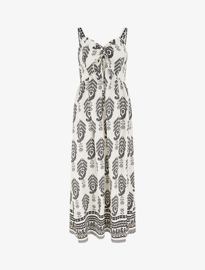 Robe longue évasée imprimée - Noir - 1