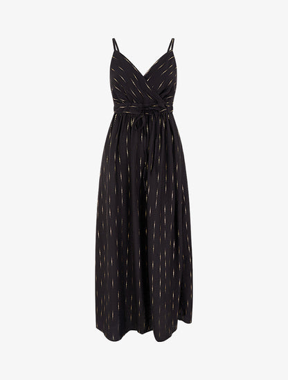 Robe élastiquée unie à détail irisé - Noir - 1