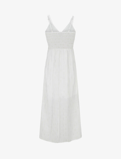 Robe élastiquée unie à détail irisé - Blanc - 2