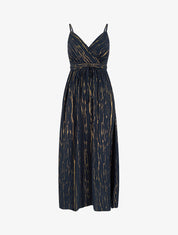 Robe élastiquée unie détail irisé - Bleu nuit - 1