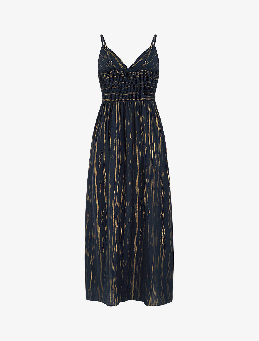 Robe élastiquée unie détail irisé - Bleu nuit - 2