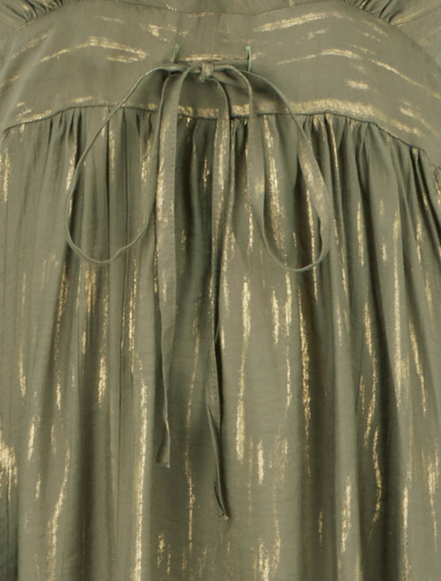 Robe élastiquée unie à détail irisé - Kaki - 3