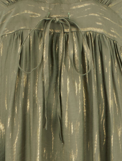 Robe élastiquée unie à détail irisé - Kaki - 3