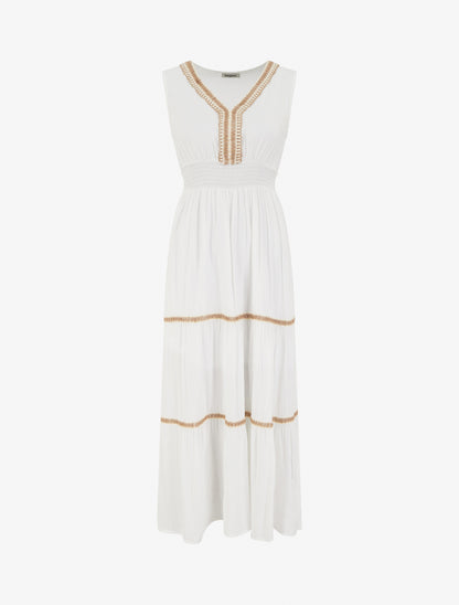 Robe évasée sans manches à col macramé - Blanc - 1