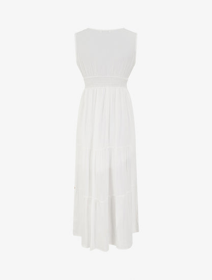 Robe évasée sans manches à col macramé - Blanc - 2
