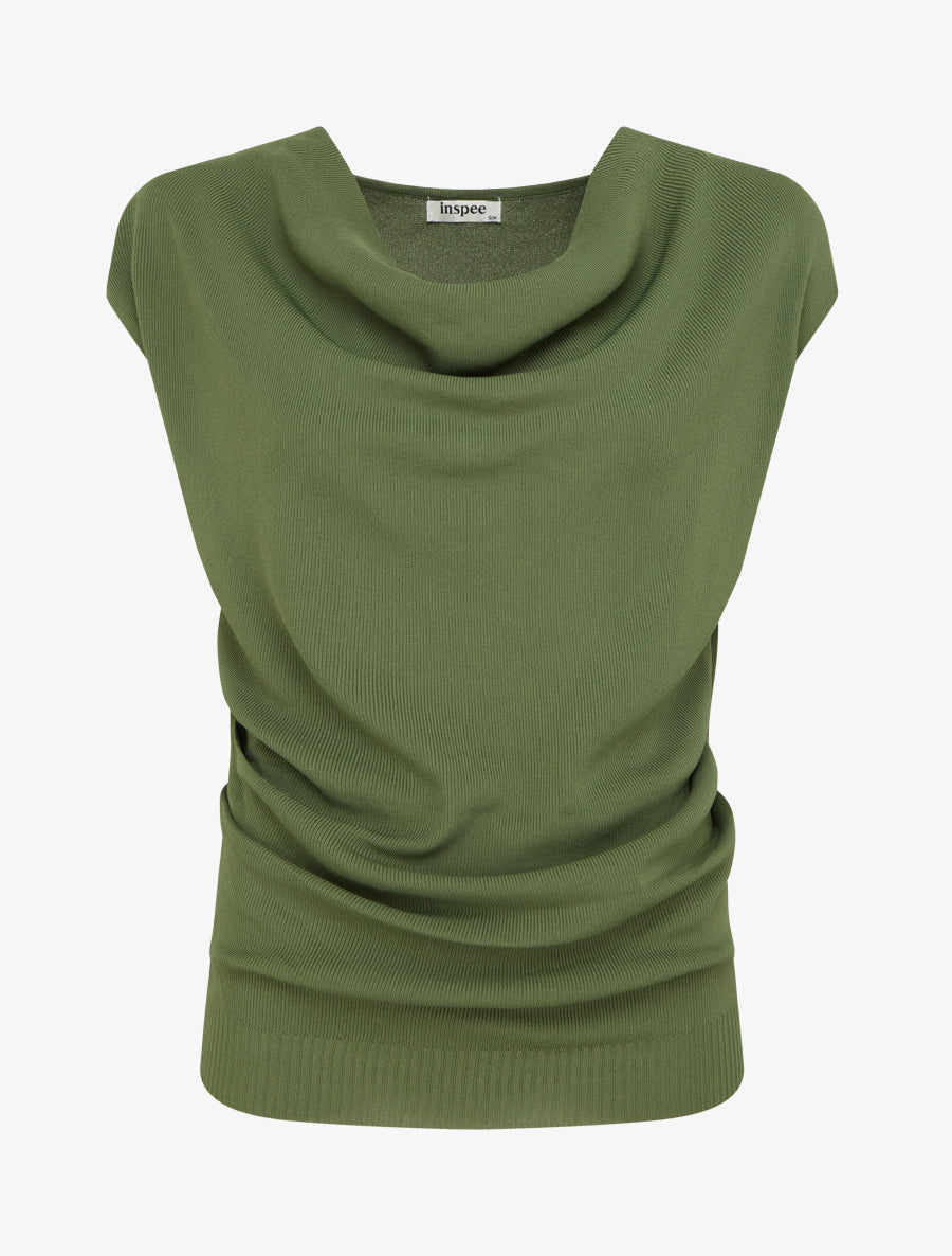 Top uni sans manches à col bénitier - Kaki - 1