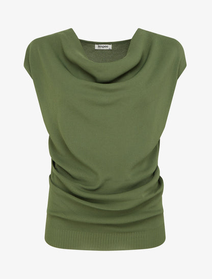 Top uni sans manches à col bénitier - Kaki - 1