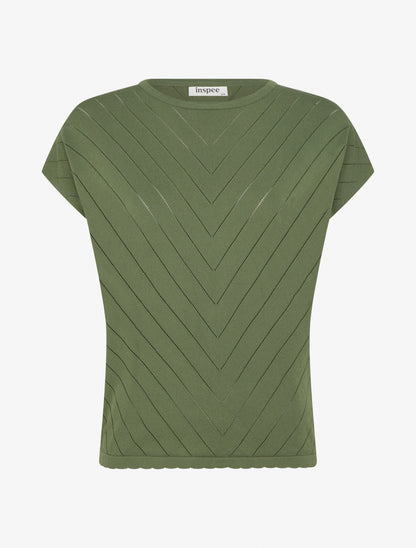 Top uni ajouré à col rond - Kaki - 1