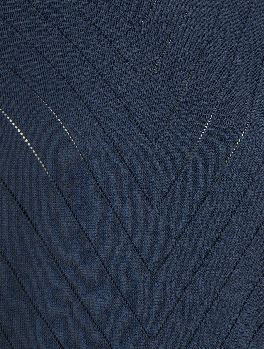 Top uni ajouré à col rond - Marine - 3