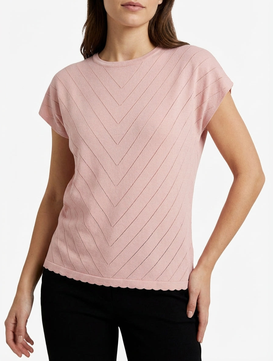 Top traforato a girocollo - Rosa