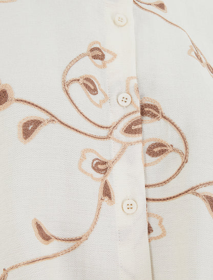 Chemise à nouer à broderies florales - Écru - 3