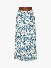 Jupe longue élastiquée imprimé fleuri - Bleu clair - 1