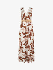 Robe longue évasée sans manches imprimé fantaisie - Marron - 1