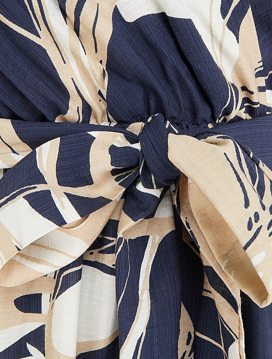 Robe longue évasée imprimé fantaisie - Marine - 3