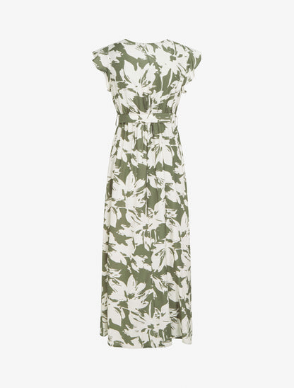 Robe longue imprimé fleurs tropicales à manches courtes - Kaki - 2