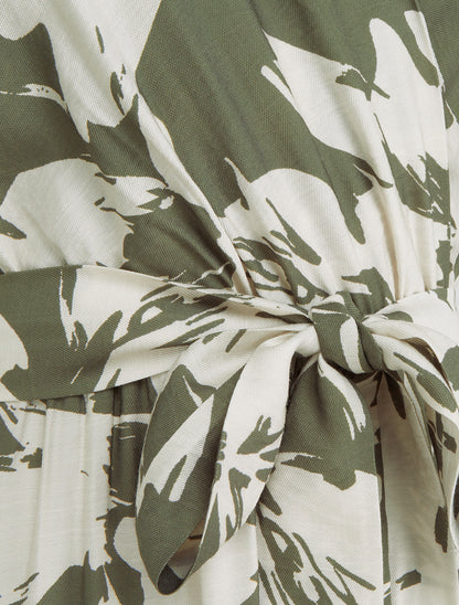 Robe longue imprimé fleurs tropicales à manches courtes - Kaki - 3