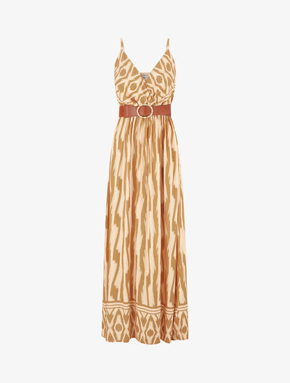 Robe taille élastiquée et imprimé fantaisie - Jaune moutarde - 1