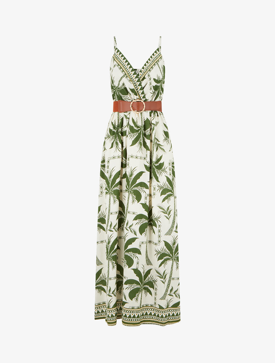 Robe longue à imprimé palmiers - Kaki - 1