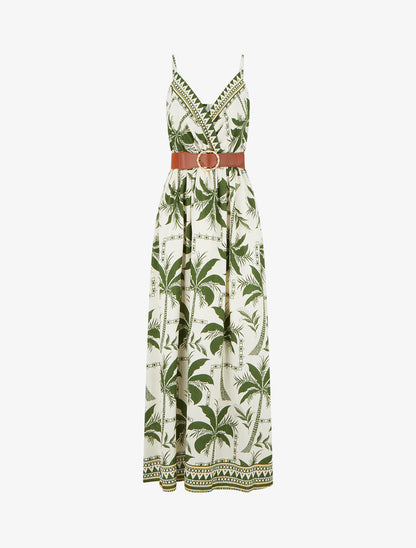 Robe longue à imprimé palmiers - Kaki - 1