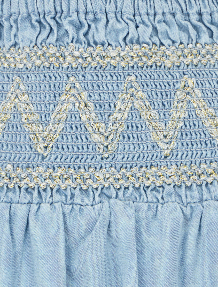 Jupe longue évasée à taille élastiquée fantaisie - Bleu clair - 3